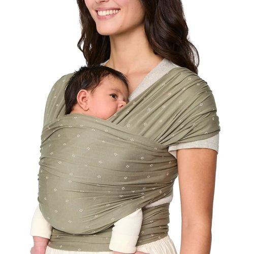 Ergobaby Aura Baby Wrap Carrier for Newborn 0-12 Months (8-25 lbs) - Soft Stretchy Infant Wrap Carrier with Hip-Healthy Positioning, Pre-Tied Design - Olive Diamond