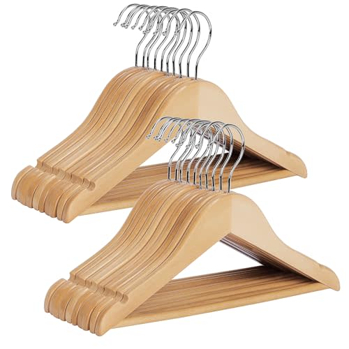 StorageWorks Baby Hangers 20 Pack, Maple Wood Clothes Organizer for Toddler, Kids Wooden Hanger with Pant Bar for Closet, Natural Maple Wood Color