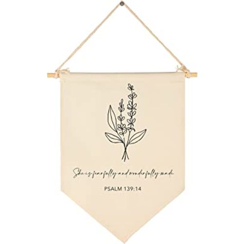 Nursery Scripture Bible Verse-Christian Botanical Decor-Canvas Hanging Pennant Flag Banner Wall Sign Decor Gift for Nursery Bedroom Playroom Front Door Baby Kids Girl Boy Teen- Birthday Christmas Gift