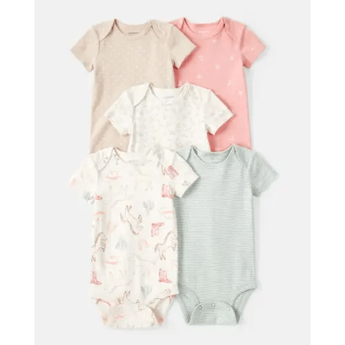 Baby Girl 5-Pack Cowgirl Print Cotton Multipack Bodysuits - White/Blue/Pink - Carter's | Carter's