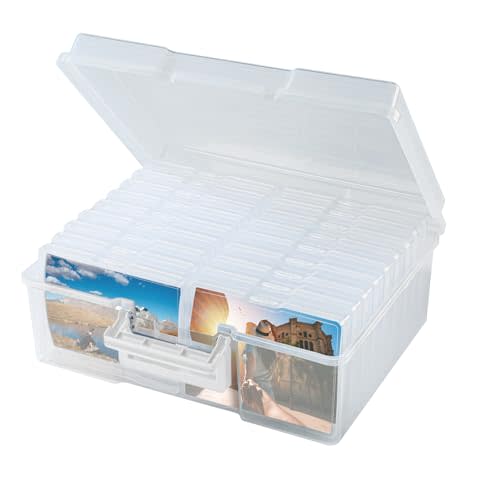 FAAYUCK Photo Storage Box 5 x 7 Inches, 18 Inner Extra Large Photo Boxes with Dividers, Clear Acid-Free Photo Storage Containers with Handle, Photo Organizer Craft Keeper for Photo, Craft, Stamp etc