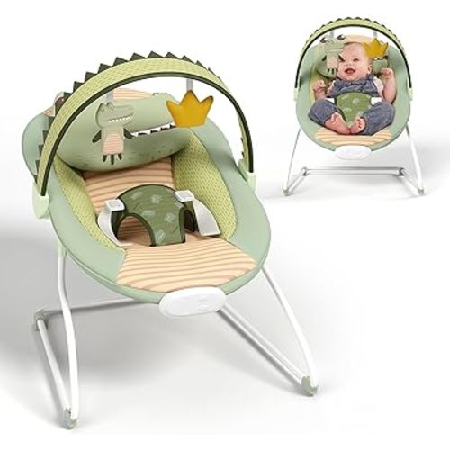 Baby Bouncer, Soothing Vibrations Infant Seat, Portable Baby Bouncer Seat with Music, for 0-6 Months 6-20 lbs(Green)