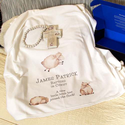 Personalized Baptism Baby Blanket and Hanging Cross Gift Set