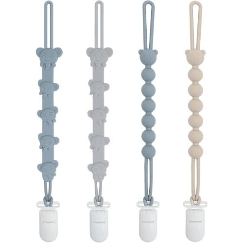 ALVABABY Pacifier Clip Holder Silicone Straps 4 Pack Paci Clip Smoother Clips For Paci Binky,Highchairs,Car Seat,Strollers 4GJL11-CAD
