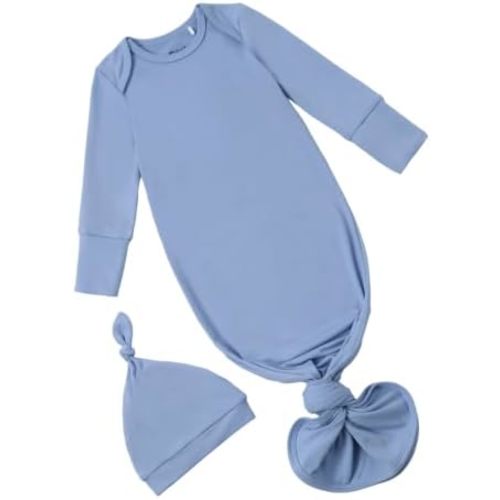PATPAT Baby Sleeper Gown with Hat for Newborn, Knotted Baby Gown with Fold-Over Mittens for Infant Girl Boy Home Coming Gift