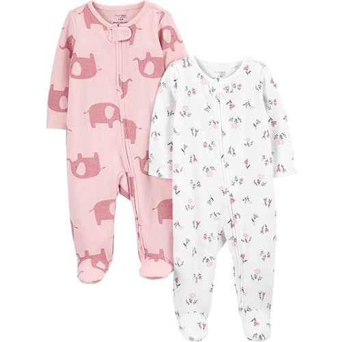 Simple Joys by Carter's baby-girls 2-way Zip Thermal Footed Sleep and Play, Pack of 2