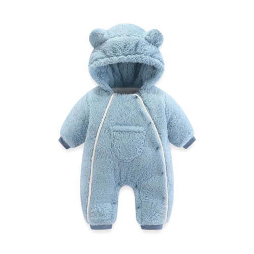 Hwmodou Baby Hooded Bodysuits Girls Fuzzy Snowsuit Coat Bear Warm Hooded Thick Romper Jumpsuit Outfits With Pocket Fall Winter Cute Baby Outfits,0-3M