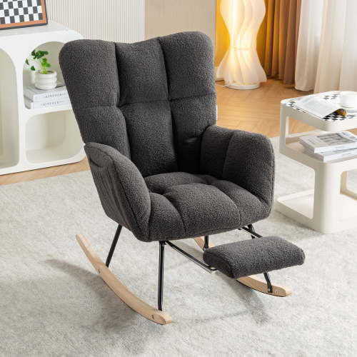 JXXRZ Nursery Rocking Chair with Footrest, Teddy Plush High Back