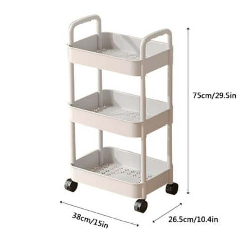 3 Tier Rolling Storage Cart with Wheels, Multi-Functional Storage Cart Trolley for Office, Living Room, Kitchen, Office, Bathroom, Movable Storage Organizer