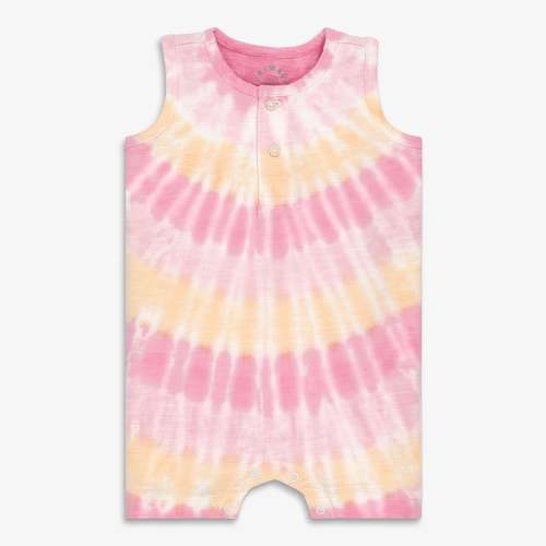 Baby tank shortie in tie-dye - Warm sunburst stripe tie-dye / 0-3