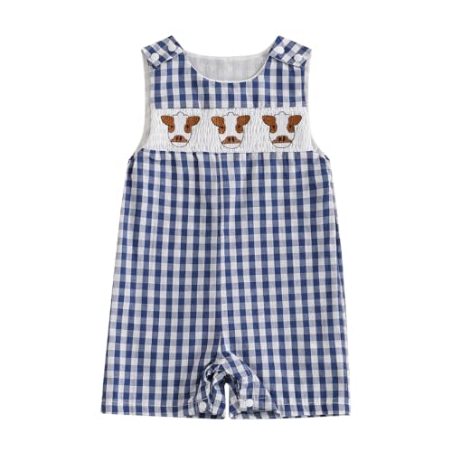 Arvbitana Newborn Baby Boys Sleeveless Seersucker Romper One Piece Straps Overalls Striped Jumpsuit Summer Smocked Clothes