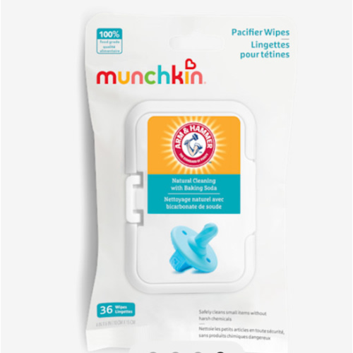 Munchkin Arm & Hammer Pacifier Wipes - Safely Cleans Breast Pump Parts and Feeding Essentials for Baby and Toddler, 1 Pack, 36 Wipes