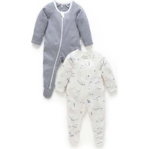 2 Pack Zip Coverall Vanilla Nautical Pack - Purebaby Sleepwear | Maisonette