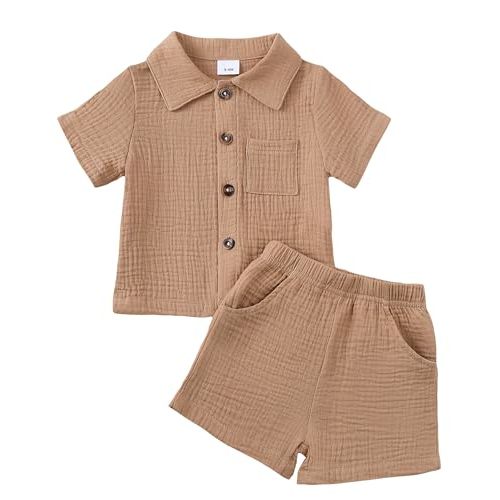 Jecson Baby Boy Clothes Baby Boy Outfits Baby Boy Summer Clothes Cotton 2 Piece Set with Button Down Shirt and Shorts 0-3T
