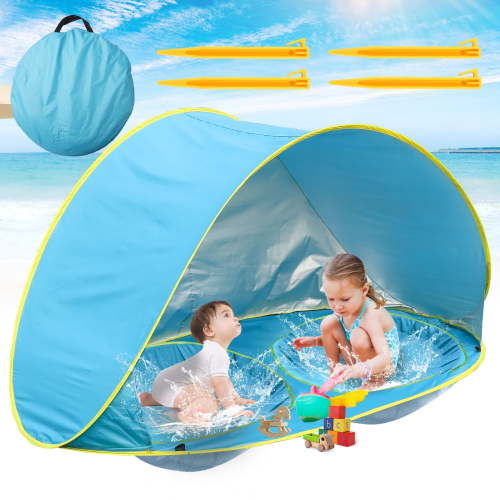 Baby Beach Tent-2 Pools Pop Up UPF 50+ Sunshade with Carry Bag, Portable for Travel,Beach,Camping,Indoor
