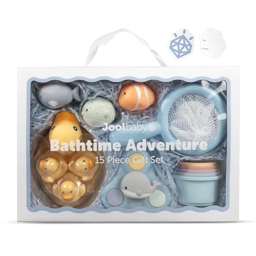 Jool Baby 15-Piece Bathtub Toys Gift Set  Bath Squirts, Rubber Ducks, Whale Fidget Spinner Toy  Bath Toy Storage Organizer Included