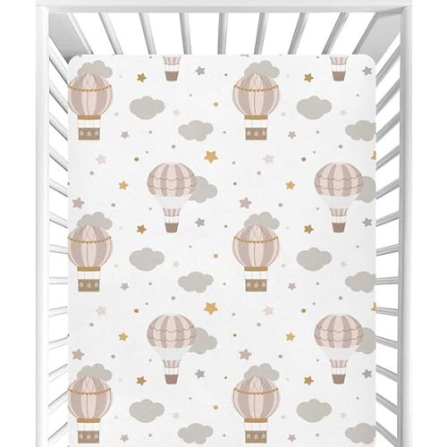 CaTaKu Baby Crib Sheets Hot Air Balloon Clouds Mini Crib Sheets Fitted for Girls Boys,Neutral Soft Toddler Mattress Bed Sheets for Crib,27"x 39"