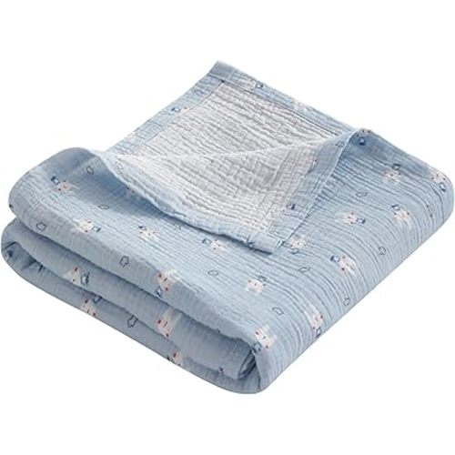 NTBAY 2 Layer Muslin Cotton Baby Swaddle Blanket, 30x40 Soft and Breathable Receiving for Newborns and Infants, Perfect for Crib, Stroller, Travel, Lightweight Nursery Blanket, Cloudy Bunny