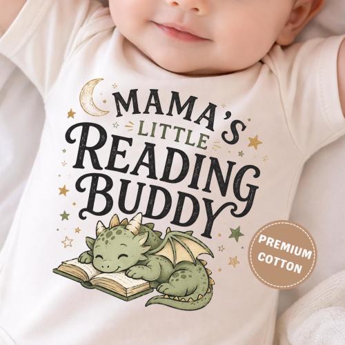 Mama's Little Reading Buddy Baby Onesie®, Book Lover Dragon Bodysuit, Cute Reading Baby Outfit, Baby Shower Gift, Newborn Bookworm