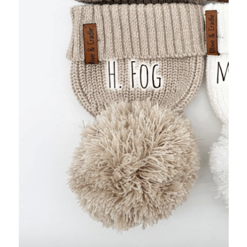 Cotton Knit Pom Beanie – Olive and Cradle heathered fog size 0-1m
