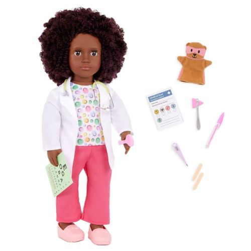 Our Generation Ariya 18" Pediatrician Doll: Hospital Theme, Includes Thermometer & Otoscope, Curly Hair, Brown Eyes