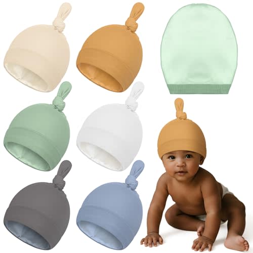 Shihanee 6 Pcs Satin Lined Baby Newborn Hats Beanie Hats Soft Silk Satin Bonnet Infant Toddler Cap for 0-6 Months Girls Boys