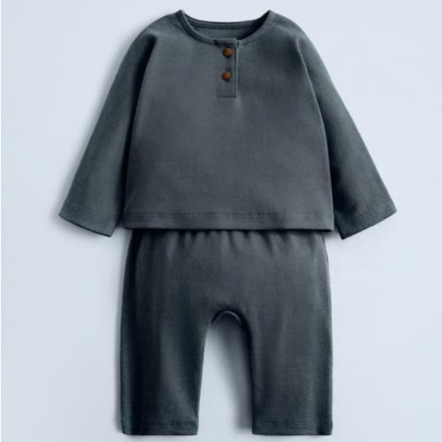 HENLEY T-SHIRT AND JOGGERS SET - Anthracite Gray 3-6 months | ZARA United States