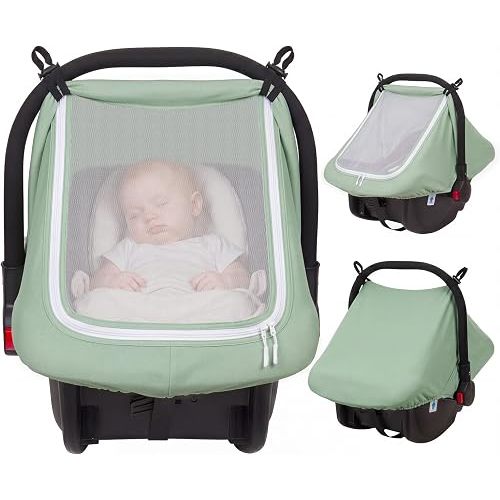 Car Seat Cover Baby Breathable Infant Car Seat Canopy with Mesh Window Baby Car Seat Cover Universal Fit Carseat Cover for Boys Girls