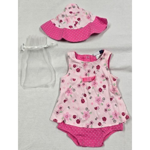 Vitamins Kids Baby Girl Ladybug Floral Bodysuit Dress Outfit Sun Hat Set 3M Y2K