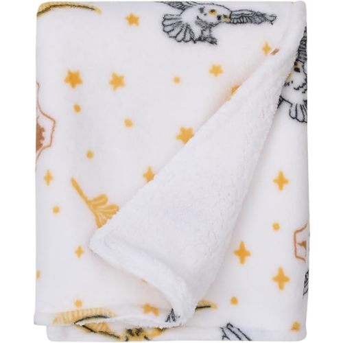 Warner Brothers Harry Potter White, Gold, and Tan Super Soft Sherpa Baby Blanket