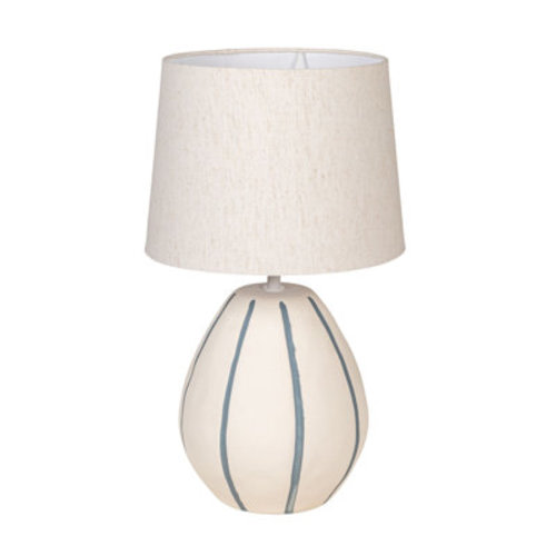 Stoneware Table Lamp with Hand-Painted Blue Stripes and Linen Shade | Wayfair
