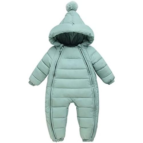 Baby Snowsuit Winter Warm Romper Jumpsuit Boys Girls Hooded Down Jacket Double Zip Outerwear