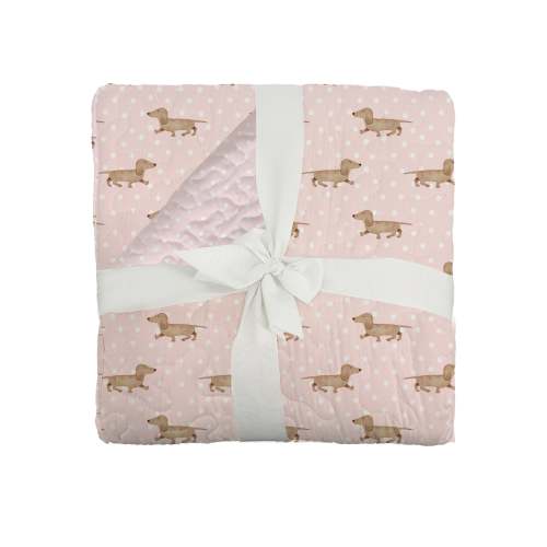 Dachshund Dots Pink Baby Blanket