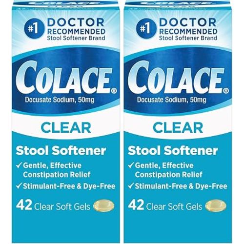 Colace Clear Stool Softener Soft Gel Capsules Constipation Relief 50mg Docusate Sodium Doctor Recommended 42ct (Pack of 2)
