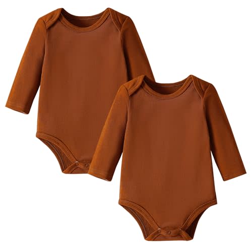 DEFAHN 2-Pack Unisex Baby Bodysuit Super Soft Viscose from Bamboo - Solid Long Sleeve Baby Boys Girls Onsies
