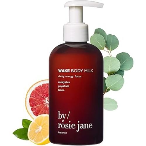 By Rosie Jane Wake Body Milk Skin Care - Milk Toner to Help Tone, Tighten and Hydrate Skin - Body Care Made with Eucalyptus, Grapefruit & Lemon - Helps Promote Anti-Aging & Boost Radiance (250ml)