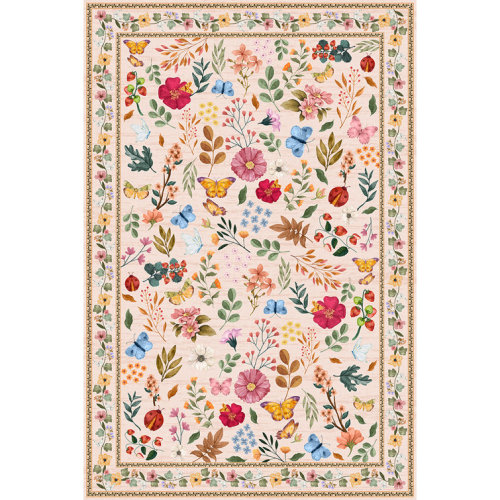 Washable Area Rug Soft Accent Carpet Vintage Inspired Distressed Low Pile for Living Room Dining Room Bedroom Den