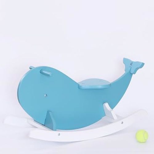 Ocean Rider Wooden Rocking, Natural Rubberwood, Baby Blue with Silver Shimmer, 72x31x50 cm, Ages 2-4 Years