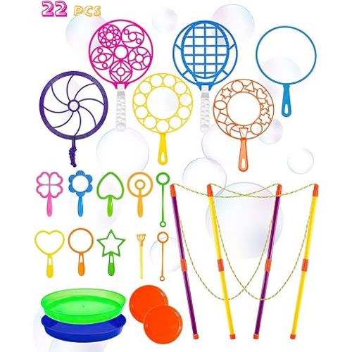 Giant Bubble Wands, Big Bubble Wands Toys Set with Tray Bulk Funny Bubbles Maker for Kids Toddlers Adults Summer Outdoor Activities Birthday Gifts Bubble Party Favors, 22 Pcs