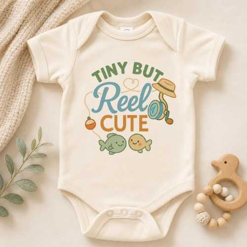 Tiny But Reel Cute Baby Fishing Onesie®, Fishing Baby Bodysuit, Cute Fishing Outfit Natural Baby Onesie® (LB-EHG122KAI)