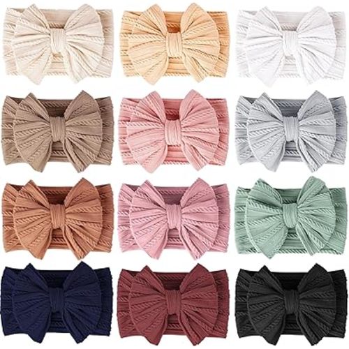 ALinmo 12 Pack Baby Headbands Super Soft Stretchy Nylon Hair Bands Hair Bows Hair Accessories for Baby Girls Newbrons infants Toddlers