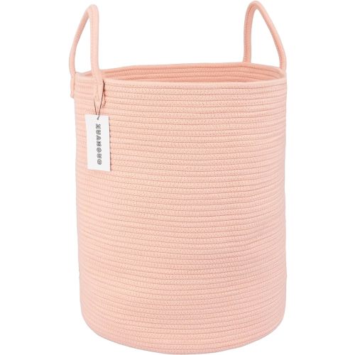 Cotton Rope Laundry Basket Hamper for Clothes Woven Storage Basket for Living Room Bedroom Boho Tall Rope Baskets for Blanket Toys Pillow Towels Baby Nursery Hamper Bin coral pink