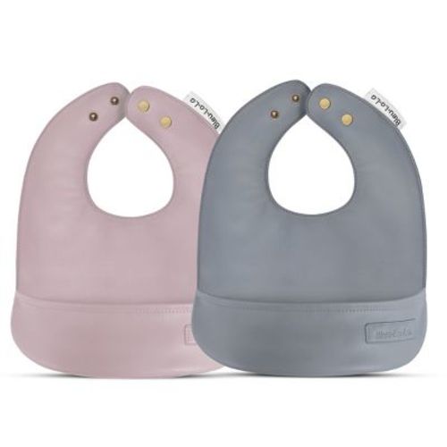 Set of Easy Clean Vegan Leather Buttery Soft Baby Bibs with Pocket Mauve + Gray - 0-12 Months