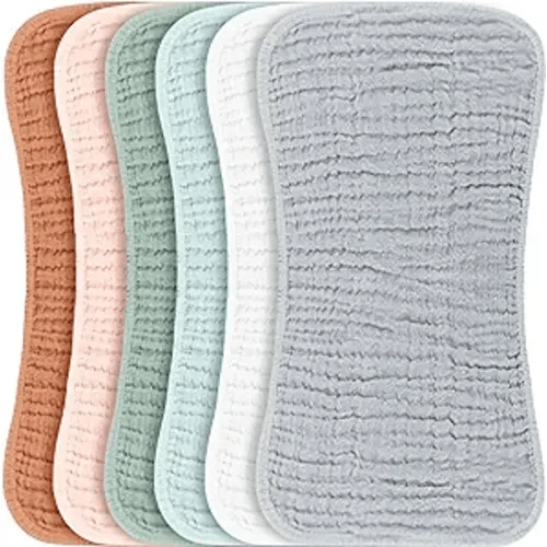 Konssy Muslin Baby Burp Cloths Sets for Unisex- 6 Pack Large 100% Cotton Burping Clothes for Newborn，Baby Girls and Boys - Light Color