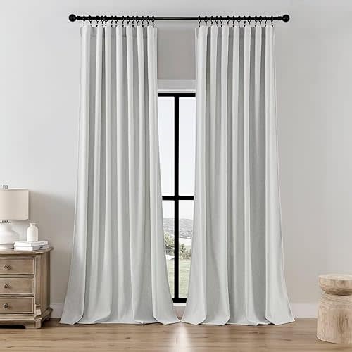 Joydeco Faux Linen Curtains 96 Inches Long 2 Panels Set for Bedroom Living Room, 52 inch Wide Light Filtering Drapes with Back Tab & Rod Pockets (52x96 inch, Greyish White)