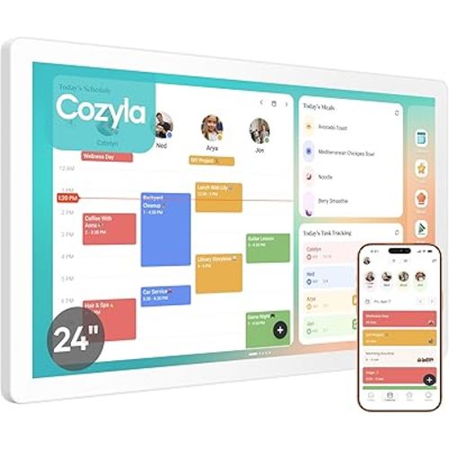Cozyla Mate Calendar+ 2: 24" Digital Calendar Wall Touch Screen Chore Chart Customizable Dashboard Smart Electronic Display for Family Schedules Meal Plan All App Support Wall Mount Planner for 2026