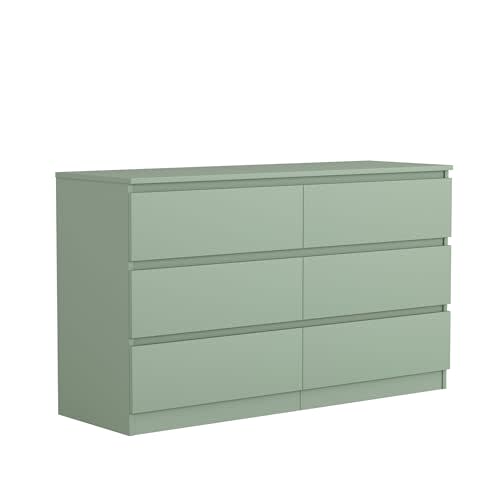 6 Drawer Double Dresser, Modern Chest of Drawers with Wide Storage for Closet, Bedroom, Living Room (Light Green)