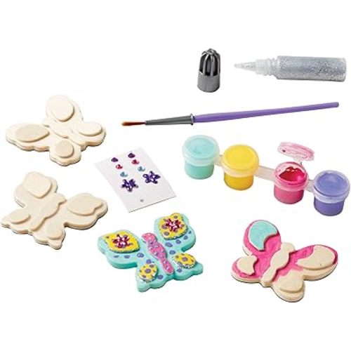 Melissa & Doug Created by Me! Wooden Butterfly Magnets Craft Kit (4 Designs, 4 Paints, Stickers, Glitter Glue)