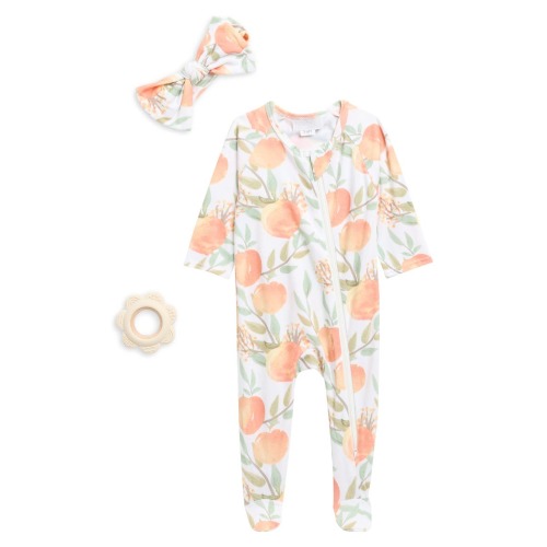 Just Peachy Footie, Headband & Teething Ring Set (3-6M)