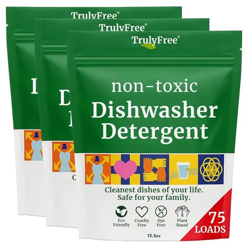 Dishwasher Detergent Powder | Natural Dish Detergent, Dishwasher Soap | Plastic Free, Plant-Based, Clean, Heavy Duty Hard Water Stain & Grease Remover | Fragrance Free | 12.5 oz (Pack of 3)